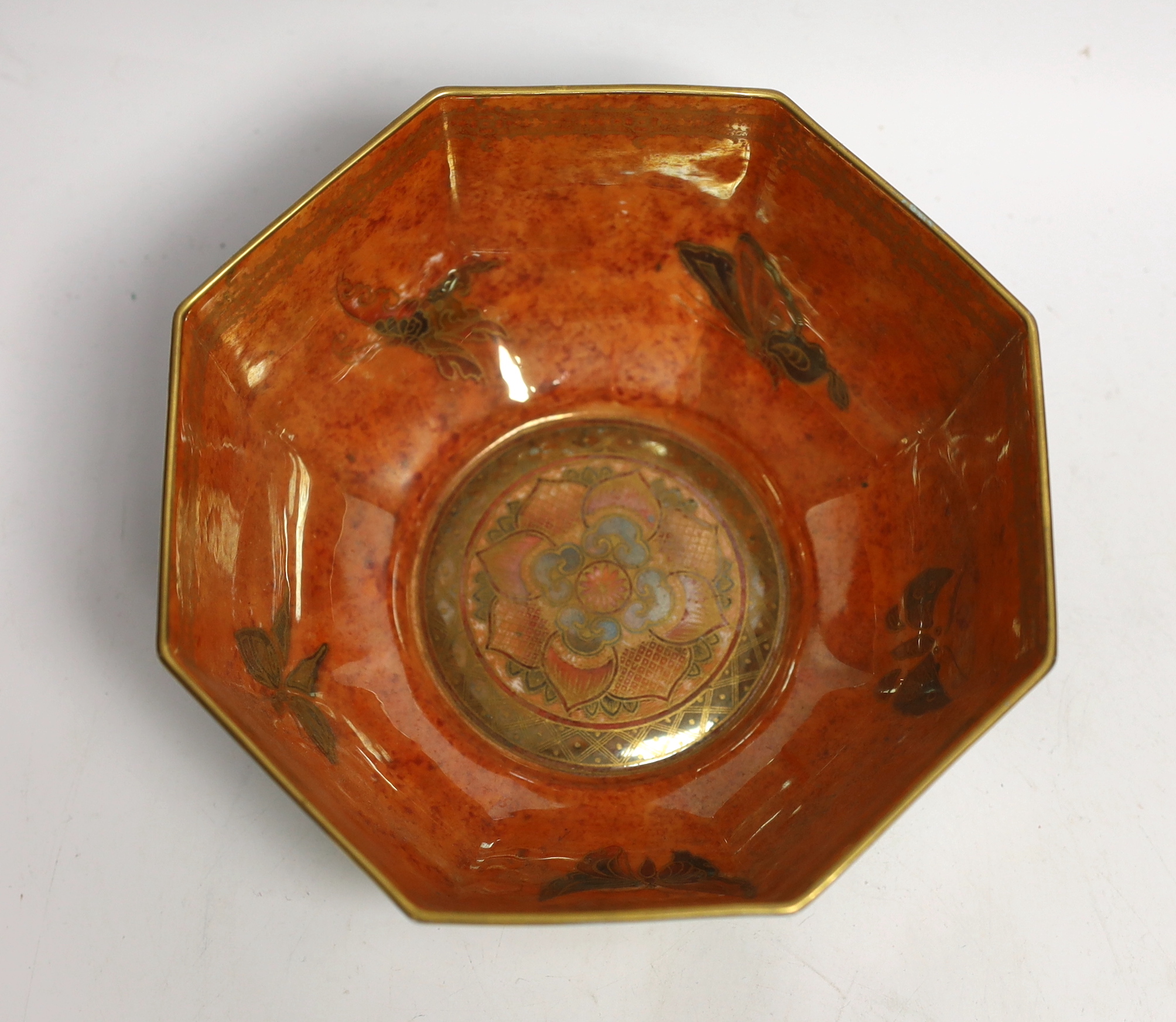 A Wedgwood ‘butterfly’ lustre octagonal bowl, decorated with butterflies, 18cm diameter